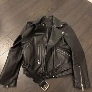All Saints Balfern Black Leather Biker Jacket Womens Size S
